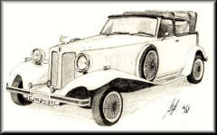 A Pencil drawing of an old car