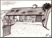 A Pen & Wash monochrome painting of a bungalow in Ireland 