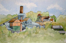 A Pen & Wash painting of the National Coal Mining Museum