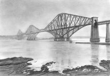 A pencil drawing of the Forth Rail Bridge
