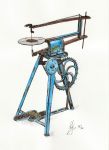 A Pen & Wash painting of a Hobbies A1 Treadle Fret Saw