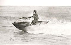 A pencil drawing of a Jet Skier