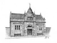 A pencil drawing of the Market Hall in Longnor