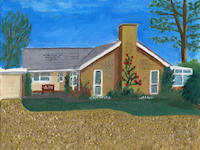 An Oil painting of a bungalow