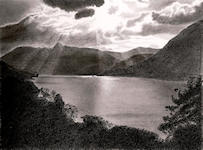 A pencil drawing of a sunset over Buttermere Lake