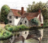 A pen and coloured pencils painting of Will Lotts Cottage