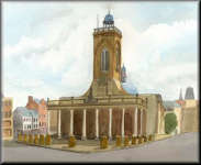 A watercolour painting of All Saints church, Northampton