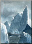 A watercolour painting of a made up Arctic scene