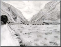 A Pencil drawing of The Gap of Dunloe