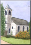 A watercolour painting of a church