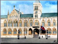 A watercolour painting of The Guildhall in Northampton