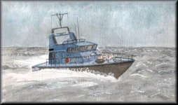 A watercolour painting of a naval patrol boat