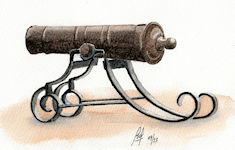 A watercolour painting of an old Cannon