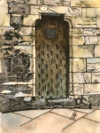 A Pen & Wash painting of a door in York Castle.