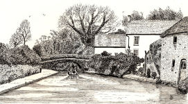 A Pen drawing of a Cottage by the Grand Union Canal.