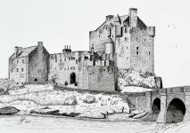 A Pen & Ink drawing of Eilean Donan Castle in Scotland