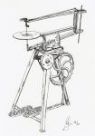 A Pen drawing of a Hobbies A1 Treadle Fret Saw
