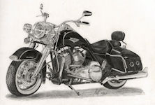 A pencil drawing of a Harvey Davidson motorbike