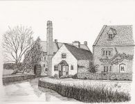 A pen drawing of a Water Mill