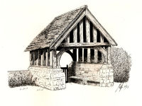 A Pen & Ink drawing of a Lychgate