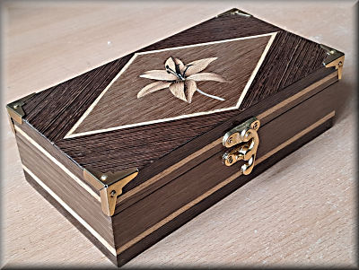 Handcrafted decorative wood veneer marquetry box by John W Johnston