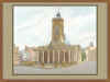 a framed watercolour painting of All Saints church