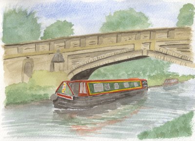 Painting of a Barge on a Canal